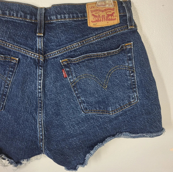SOLD Levi's 501 Distressed Hem Button Fly High Waisted Shorts Whiskered - Picture 5 of 12